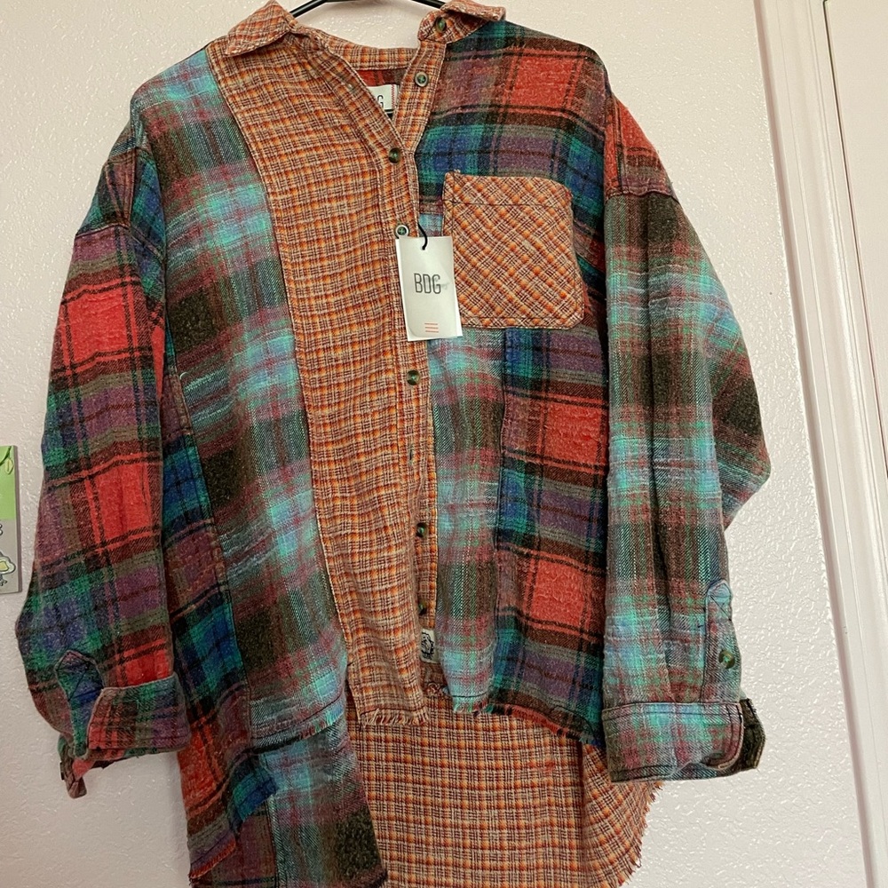 BDG Robbie Spliced Flannel Button-Down Shirt